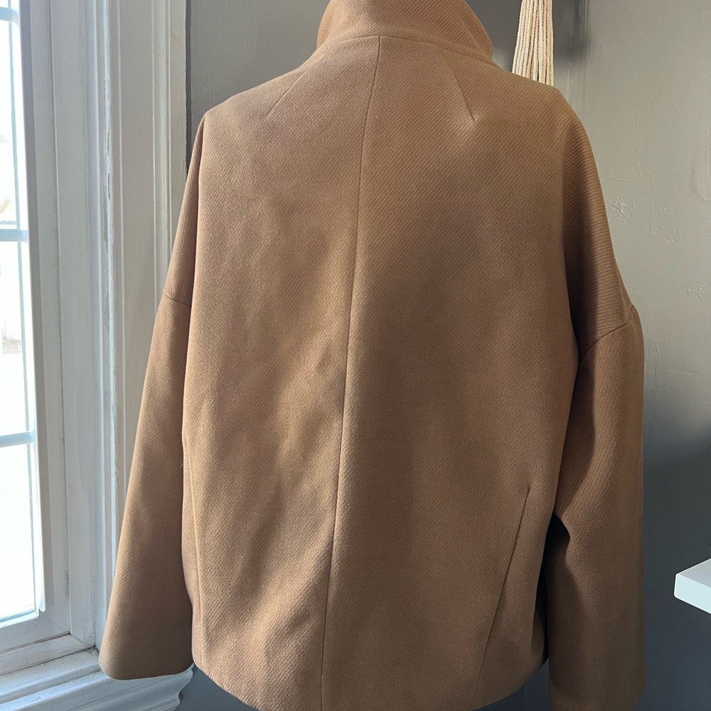 Anthropologie Sascha Asymmetrical Jacket Camel Button Up Coat Womens Large - Picture 4 of 7